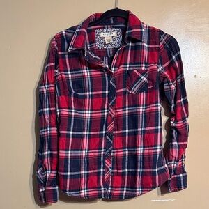 Arizona Jean Company Red and Blue Plaid Button Down Shirt